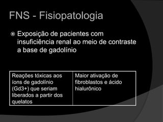 FNS - FisiopatologiaExposição de pacientes com insuficiência renal ao meio de contraste a base de gadolínio 