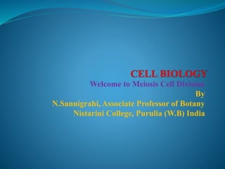Welcome to Meiosis Cell Division
By
N.Sannigrahi, Associate Professor of Botany
Nistarini College, Purulia (W.B) India
 