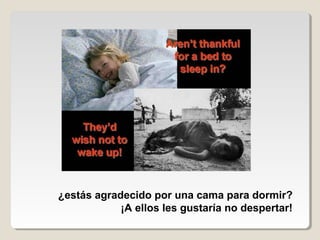 ¿estás agradecido por una cama para dormir?
¡A ellos les gustaría no despertar!
 
