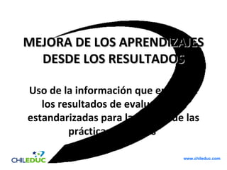 MEJORA DE LOS APRENDIZAJES
  DESDE LOS RESULTADOS

Uso de la información que entregan
   los resultados de evaluaciones
estandarizadas para la mejora de las
         prácticas docentes

                                www.chileduc.com
 