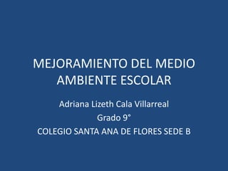MEJORAMIENTO DEL MEDIO
   AMBIENTE ESCOLAR
    Adriana Lizeth Cala Villarreal
              Grado 9°
COLEGIO SANTA ANA DE FLORES SEDE B
 