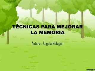 TÉCNICAS PARA MEJORAR
      LA MEMORIA

     Autora : Ángela Malagón
 