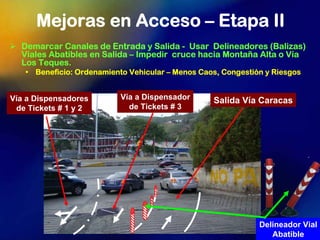 Mejoras en Acceso – Etapa II
  Demarcar Canales de Entrada y Salida - Usar Delineadores (Balizas)
  Viales Abatibles en Sa...