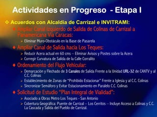 Actividades en Progreso - Etapa I
Acuerdos con Alcaldía de Carrizal e INVITRAMI:
♦ Ampliar Canal Izquierdo de Salida de Co...