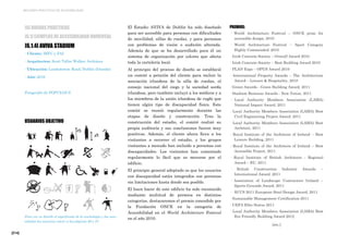 [214]
MEJORES PRÁCTICAS DE ACCESIBILIDAD
[6] BUENAS PRÁCTICAS
[6.1] EJEMPLOS DE ACCESIBILIDAD UNIVERSAL
[6.1.4] AVIVA STADIUM
· Cliente: IRFU y FAI
· Arquitectos: Scott Tallin Walker Architecs
· Ubicación: Landsdowne Road, Dublín (Irlanda)
· Año: 2010
Fotografía de POPULOUS
USUARIOS OBJETIVO
Para ver en detalle el significado de la simbología y las nece-
sidades los usuarios volver a las páginas 26 y 27.
El Estadio AVIVA de Dublín ha sido diseñado
para ser accesible para personas con dificultades
de movilidad, sillas de ruedas, y para personas
con problemas de visión o audición alterada.
Además de que se ha desarrollado para él un
sistema de organización por colores que afecta
toda la cartelería local.
Al principio del proceso de diseño se estableció
un comité a petición del cliente para incluir la
asociación irlandesa de la silla de ruedas, el
consejo nacional del ciego y la sociedad sorda
irlandesa, pero también incluyó a los médicos y a
los miembros de la unión irlandesa de rugbi que
tienen algún tipo de discapacidad física. Este
comité se reunió regularmente durante las
etapas de diseño y construcción. Tras la
construcción del estadio, el comité realizó su
propia auditoría y sus conclusiones fueron muy
positivas. Además, el cliente ahora lleva a los
visitantes a recorrer el estadio, y los grupos
visitantes a menudo han incluido a personas con
discapacidades. Los visitantes han comentado
regularmente lo fácil que es moverse por el
edificio.
El principio general adoptado es que los usuarios
con discapacidad están integrados con personas
sin limitaciones hasta donde sea posible.
El buen hacer de este edificio ha sido reconocido
mediante multitud de premios en distintas
categorías, destacaremos el premio concedido por
la Fundación ONCE en la categoría de
Accesibilidad en el World Architecture Festival
en el año 2010.
PREMIOS:
· World Architecture Festival – ONCE prize for
accessible design, 2010
· World Architecture Festival – Sport Category
Highly Commended, 2010
· Irish Concrete Society – Overall Award 2010
· Irish Concrete Society – Best Building Award 2010
· PLAN Expo – OPUS Award 2010
· International Property Awards – The Architecture
Award – Leisure & Hospitality, 2010
· Green Awards - Green Building Award, 2011
· Stadium Business Awards - New Venue, 2011
· Local Authority Members Association (LAMA)
National Impact Award, 2011
· Local Authority Members Association (LAMA) Best
Civil Engineering Project Award, 2011
· Local Authority Members Association (LAMA) Best
Architect, 2011
· Royal Institute of the Architects of Ireland – Best
Leisure Building, 2011
· Royal Institute of the Architects of Ireland – Best
Accessible Project, 2011
· Royal Institute of British Architects - Regional
Award – EU, 2011
· British Construction Industry Awards –
International Award, 2011
· Association of Landscape Contractors Ireland –
Sports Grounds Award, 2011
· ECCS 2011 European Steel Design Award, 2011
· Sustainable Management Certification 2011
· UEFA Elite Status 2011
· Local Authority Members Association (LAMA) Best
Eco Friendly Building Award 2012
[etc.]
 