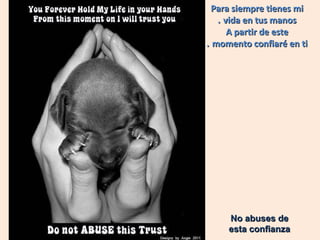 Para siempre tienes mi
. vida en tus manos
A partir de este
. momento confiaré en ti
No abuses de
esta confianza