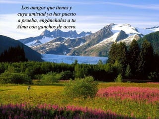 Los amigos que tienes y
cuya amistad ya has puesto
a prueba, engánchalos a tu
Alma con ganchos de acero.
 