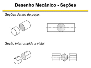 Desenho Mecânico - Seções
Seções dentro da peça:

Seção interrompida a vista:

 