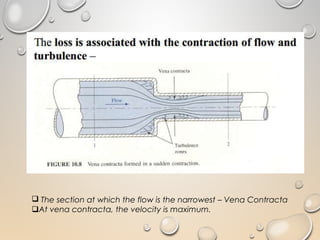  The section at which the flow is the narrowest – Vena Contracta
At vena contracta, the velocity is maximum.
 