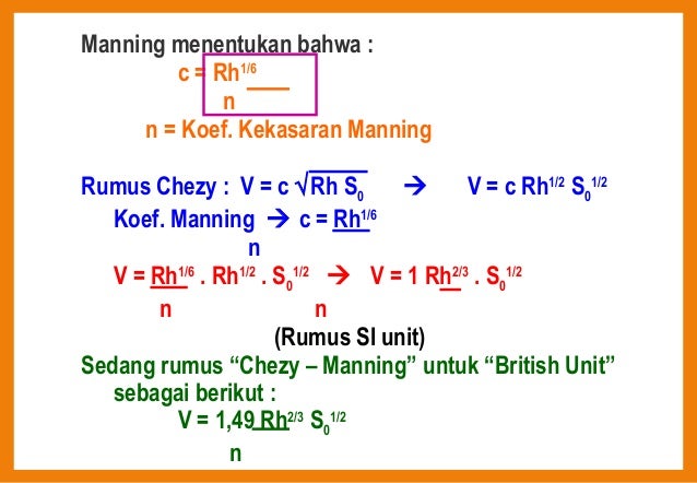 Rumus Kecepatan Chezy Rumus Kecepatan Chezy