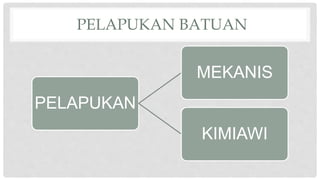 PELAPUKAN BATUAN
PELAPUKAN
MEKANIS
KIMIAWI
 