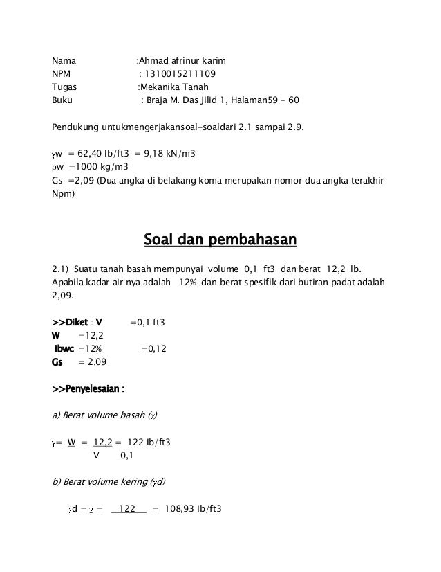 Contoh Soal Dan Penyelesaian Mekanika Tanah 2 Dapatkan Contoh Soal Dan Penyelesaian Mekanika Tanah 2 Dapatkan
