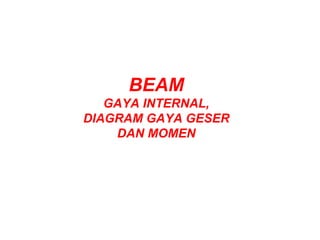BEAM
GAYA INTERNAL,
DIAGRAM GAYA GESER
DAN MOMEN
 