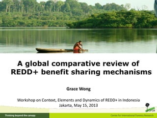 A global comparative review of
REDD+ benefit sharing mechanisms
Grace Wong
Workshop on Context, Elements and Dynamics of REDD+ in Indonesia
Jakarta, May 15, 2013
 