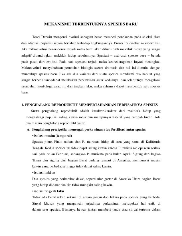 Mekanisme Terbentuknya Spesies Baru Mekanisme Terbentuknya Spesies Baru