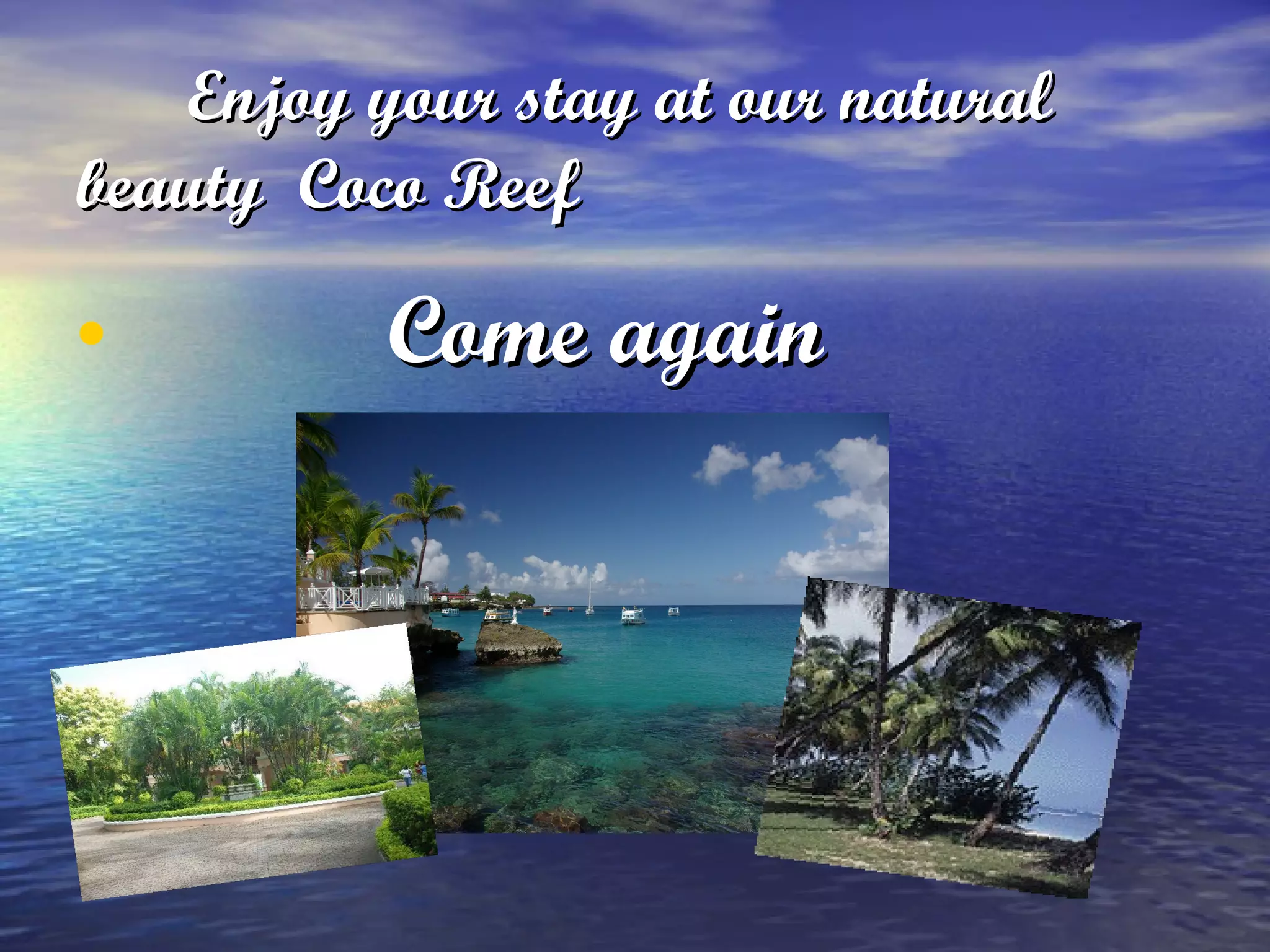 Enjoy your stay at our natural  beauty  Coco Reef   Come again   