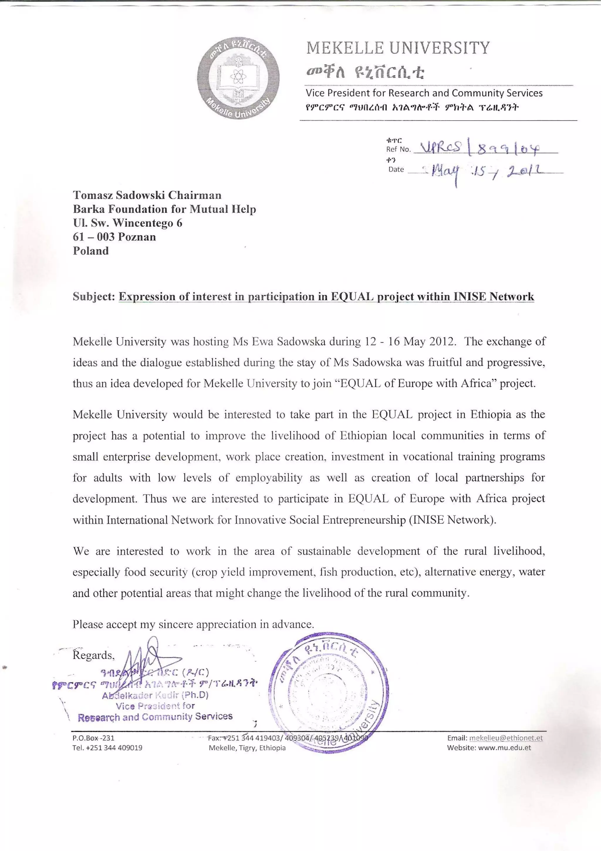 Mekelle university letter equal | PDF