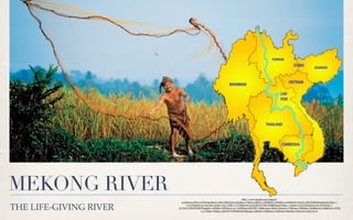 MEKONG RIVER
THE LIFE-GIVING RIVER
http://www.google.com/imgres?
q=Mekong+River+ﬁsherman&um=1&hl=th&client=safari&sa=N&rls=en&biw=1020&bih=635&tbm=isch&tbnid=dmA2_xSjN7FijM:&imgrefurl=http://
www.britannica.com/bps/media-view/92881/1/0/0&docid=oAm2SyrwTYRwNM&imgurl=http://media-3.web.britannica.com/eb-media//
21/93121-050-878F4D70.jpg&w=1600&h=1097&ei=6_m_TvHJMonLrQfv9IW_AQ&zoom=1&iact=hc&vpx=710&vpy=306&dur=2164&hovh=186&hovw=271&
tx=174&ty=97&sig=106310772108964024319&page=1&tbnh=135&tbnw=153&start=0&ndsp=13&ved=1t:429,r:8,s:0
 