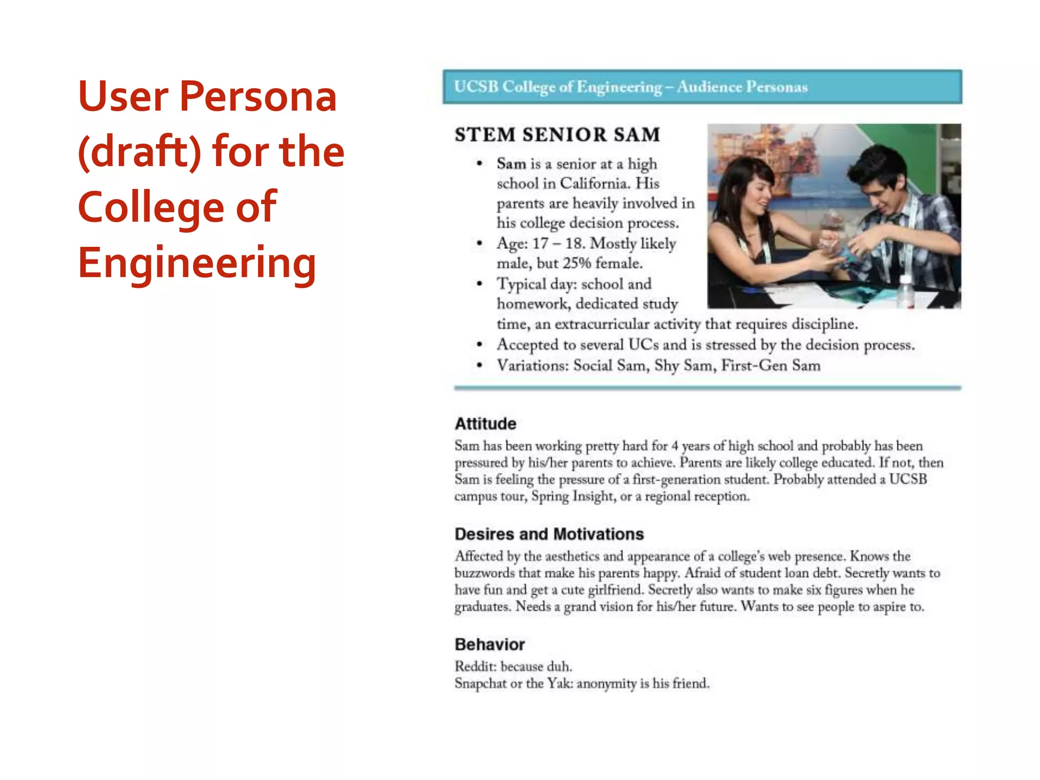 User Persona
(draft) for the
College of
Engineering
 