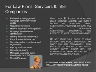 Expert witness on financial fraud and foreclosure defense