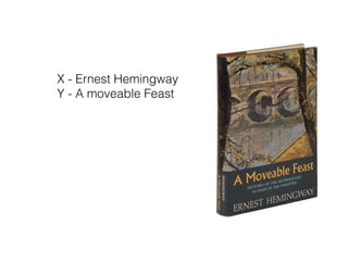 X - Ernest Hemingway
Y - A moveable Feast
 