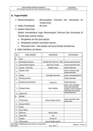 Melaksanakan komunikasi di tempat kerja G45OTO01.003.2- BUKU KERJA ...
