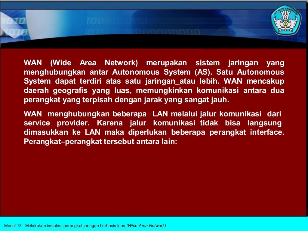 Melakukan instalasi perangkat jaringan berbasis luas Melakukan instalasi perangkat jaringan berbasis luas