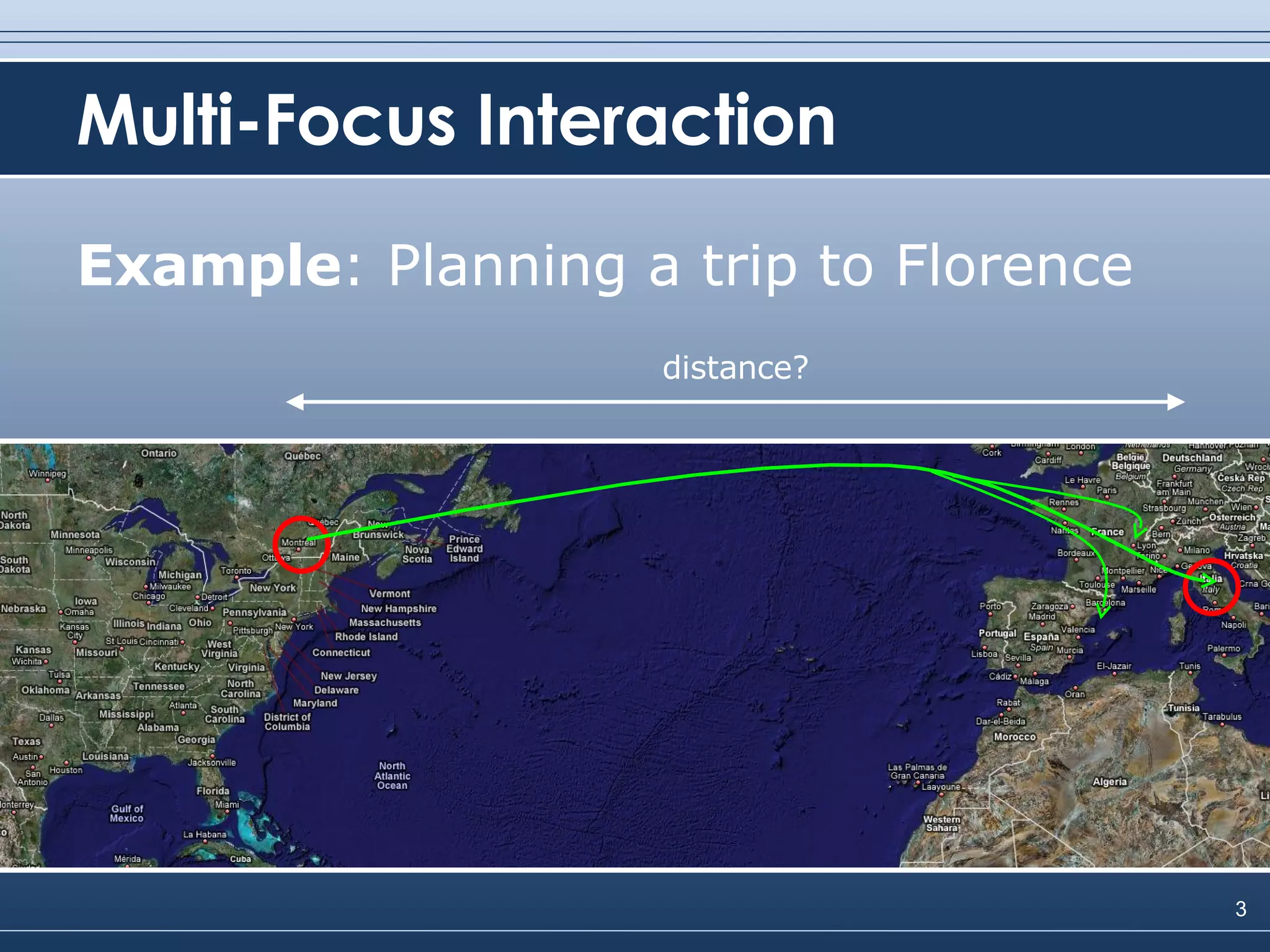 Multi-Focus Interaction Example : Planning a trip to Florence distance? 