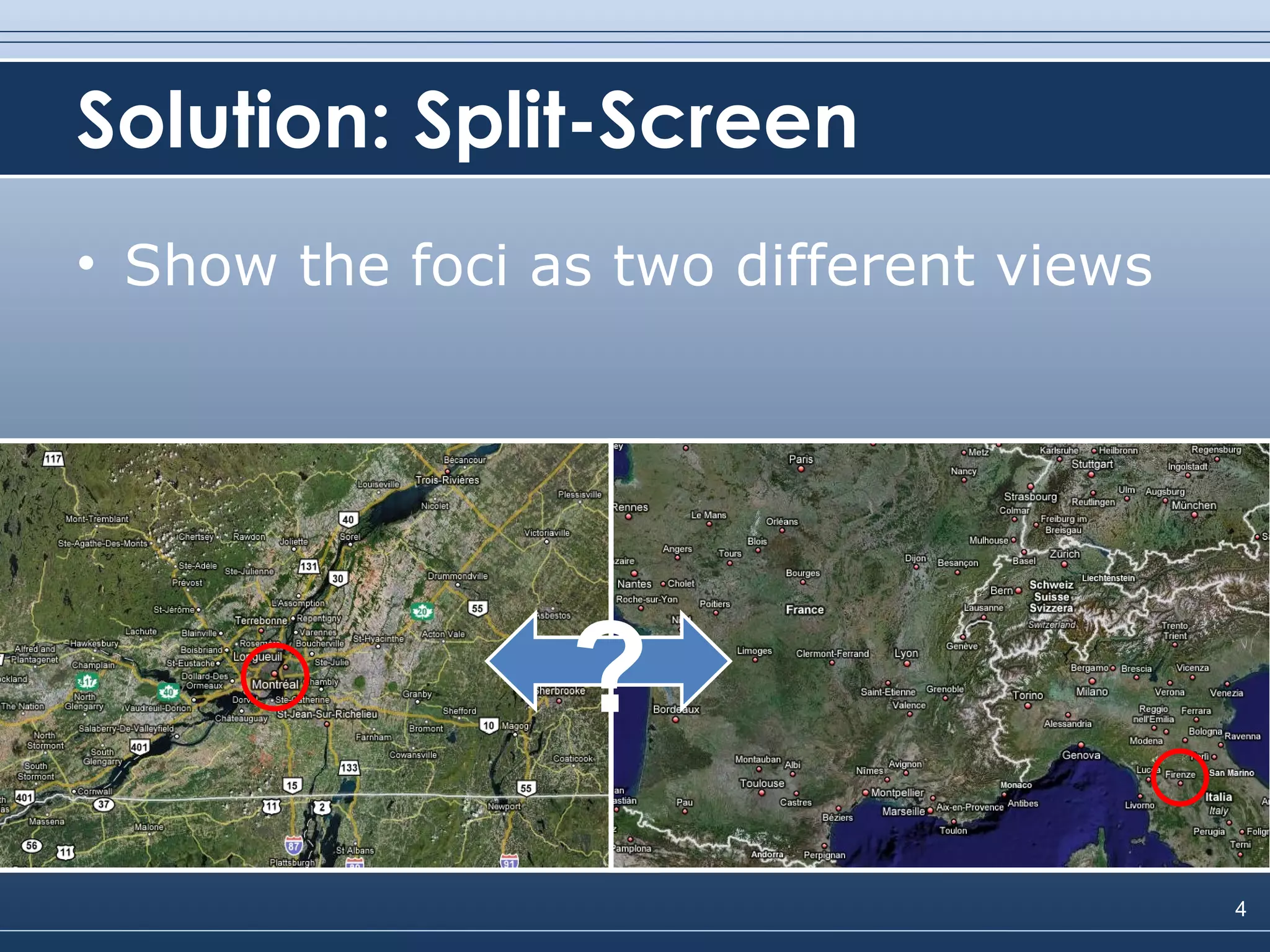 Solution: Split-Screen Show the foci as two different views ? 