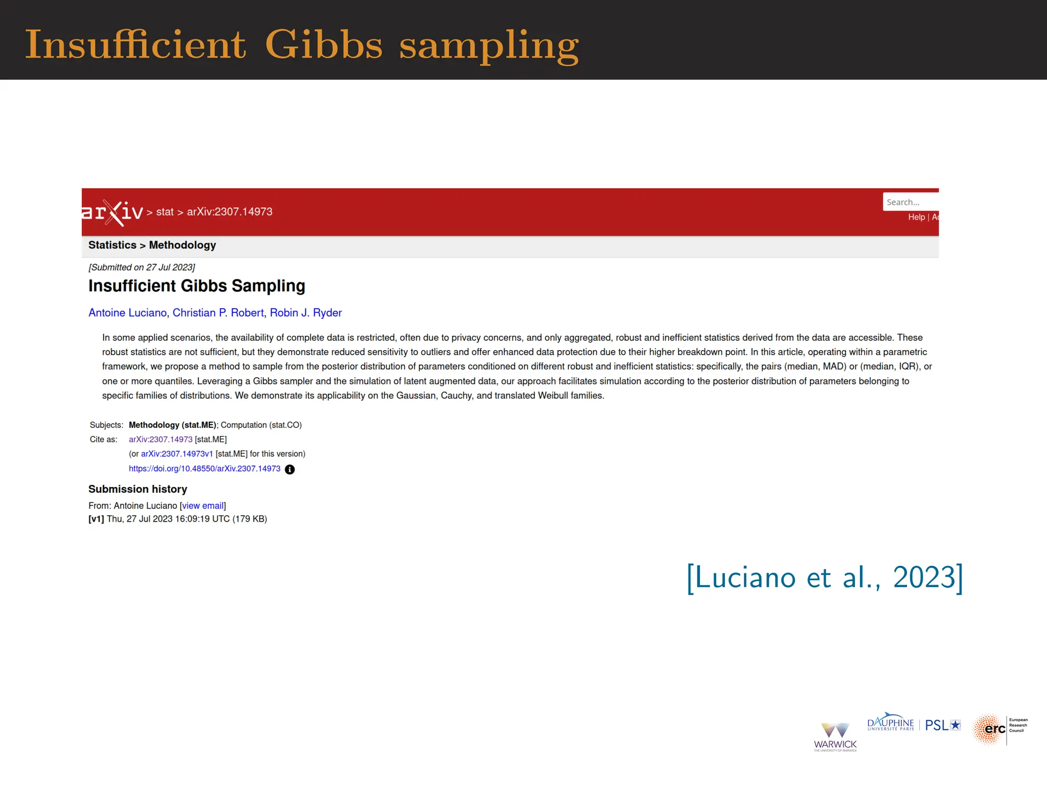 Insufficient Gibbs sampling
[Luciano et al., 2023]
 