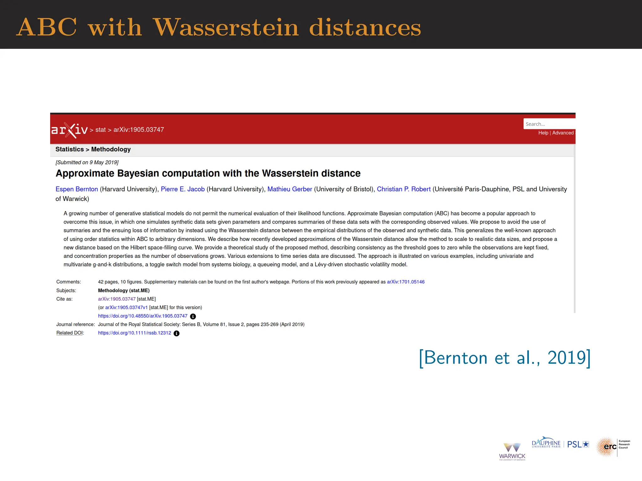 ABC with Wasserstein distances
[Bernton et al., 2019]
 