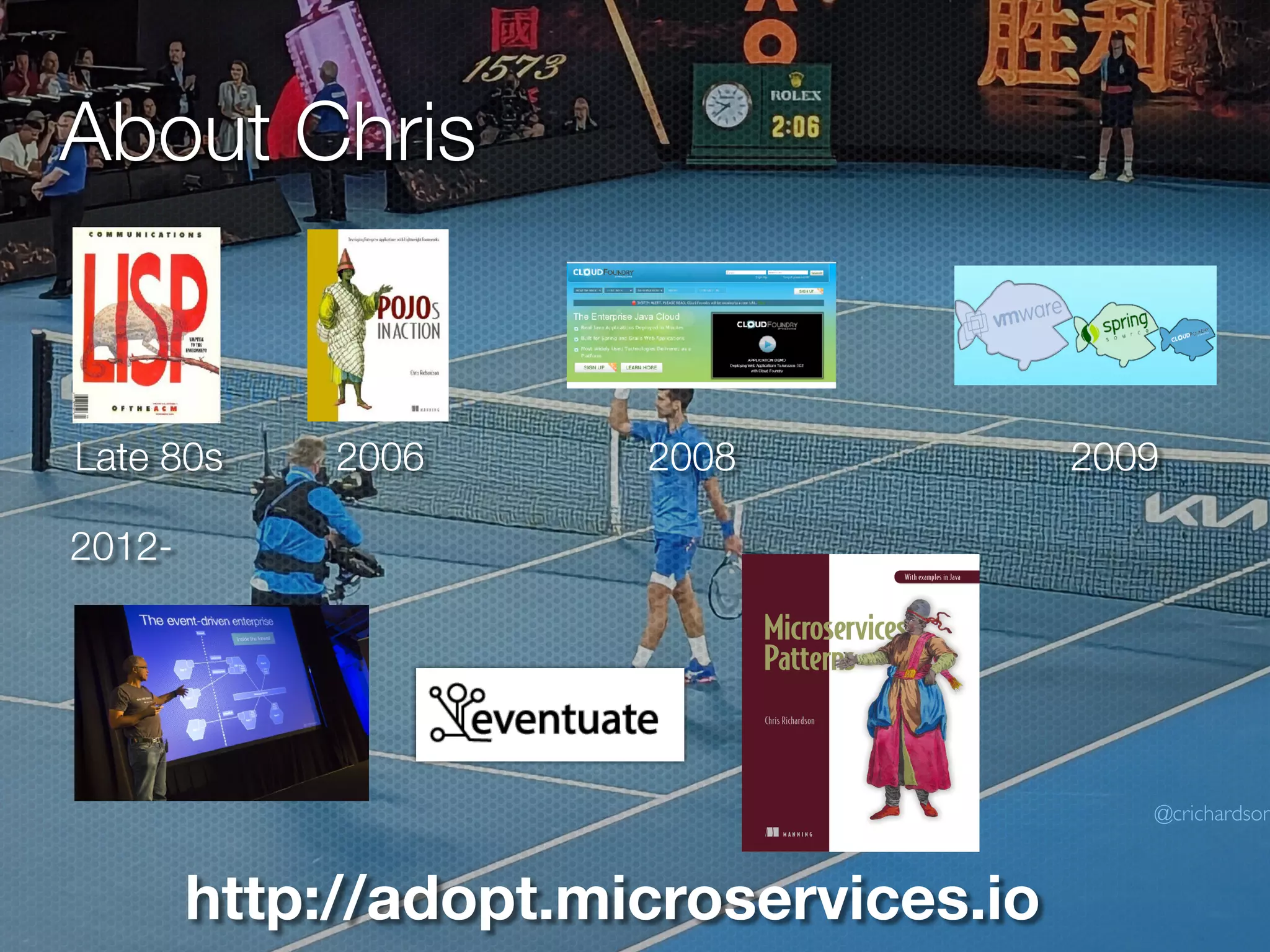 @crichardson
About Chris
http://adopt.microservices.io
Late 80s 2006 2008 2009
2012-
 