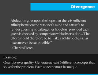 Timeboxing
The first constraint to apply in
facilitating co-creative
activities in the complex
domain is time.
It is better to have 4 cycles of 10
minutes than 1 60 minute cycle.
 