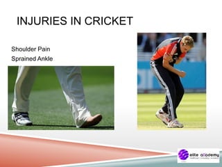 INJURIES IN CRICKET
Shoulder Pain
Sprained Ankle
 