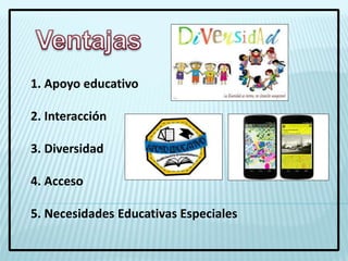 1. Apoyo educativo
2. Interacción
3. Diversidad
4. Acceso
5. Necesidades Educativas Especiales
 