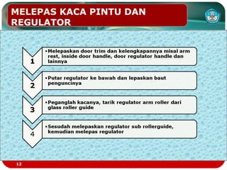 MELEPAS KACA PINTU DAN
REGULATOR
12
 