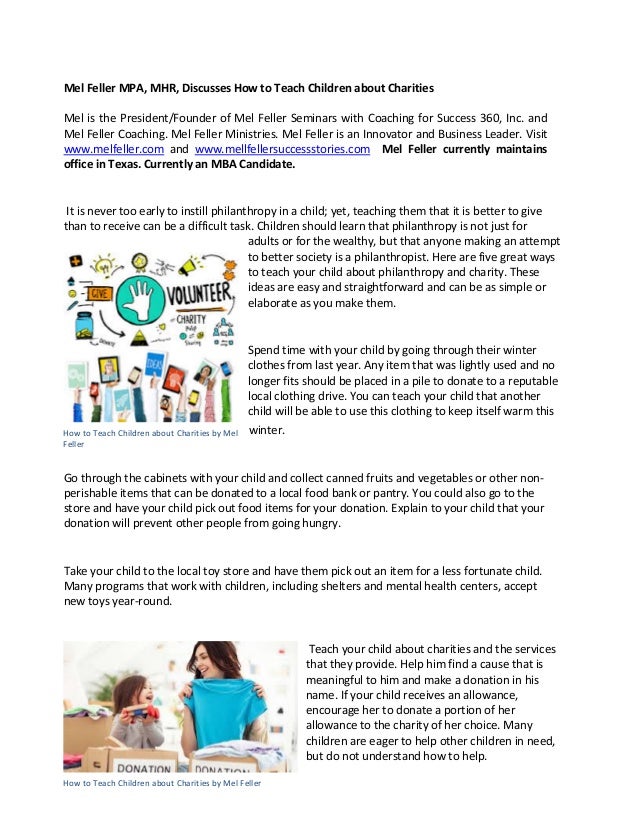 Mel Feller Mpa Mhr Discusses How To Teach Children About Charities