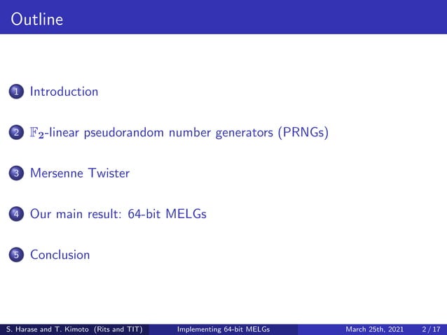Implementing 64-bit Maximally Equidistributed F2-Linear Generators with ...