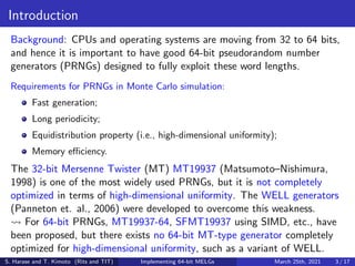 Implementing 64-bit Maximally Equidistributed F2-Linear Generators with ...