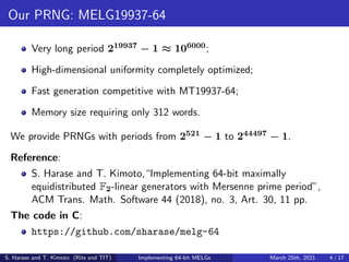 Implementing 64-bit Maximally Equidistributed F2-Linear Generators with ...