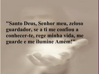 "Santo Deus, Senhor meu, zeloso guardador, se a ti me confiou a conhecer-te, rege minha vida, me guarde e me ilumine Amém!"  