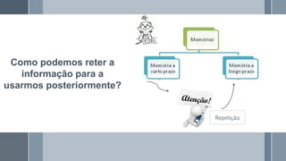 Repetição
Como podemos reter a
informação para a
usarmos posteriormente?
 