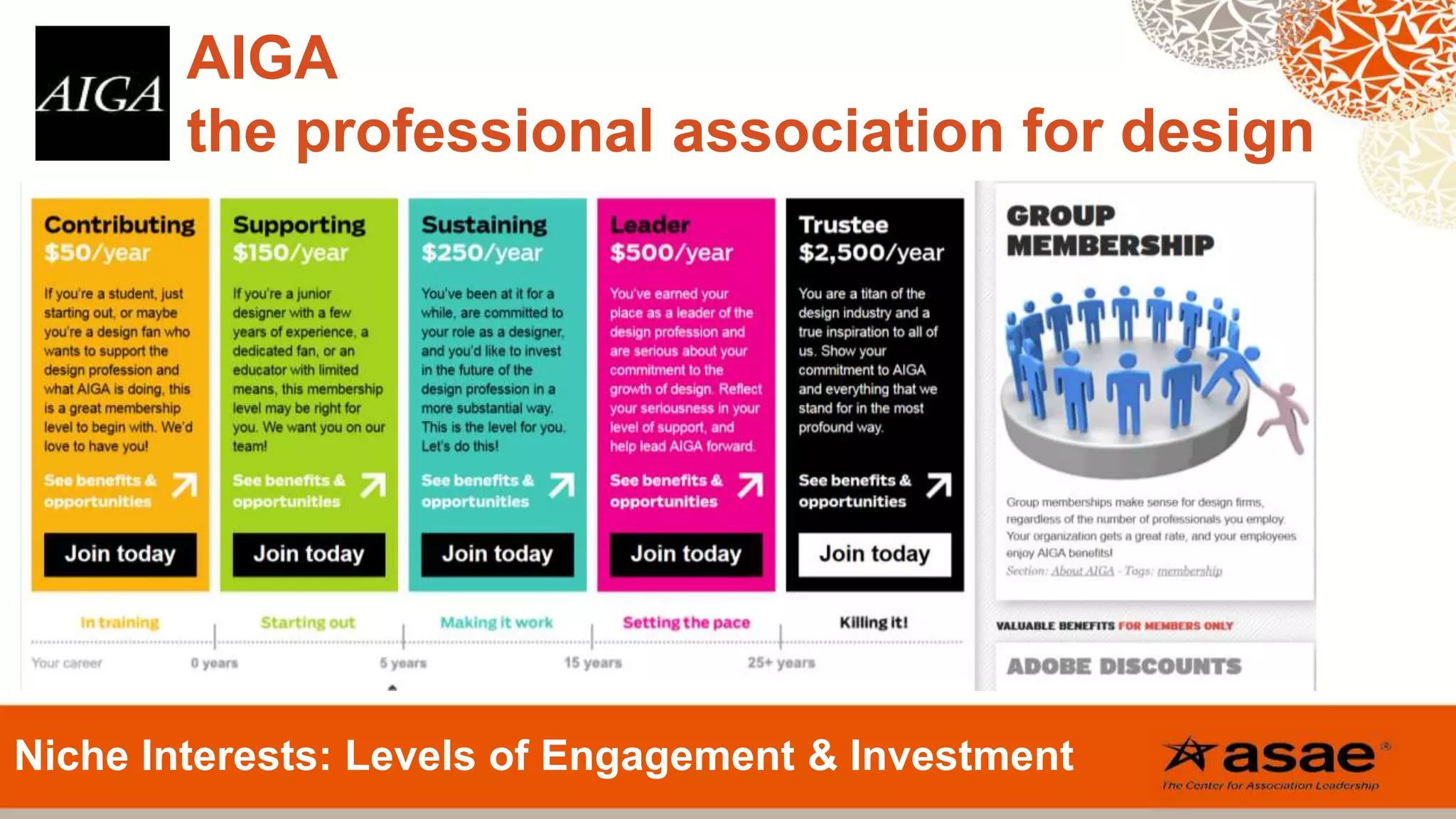 AIGA
the professional association for design
Niche Interests: Levels of Engagement & Investment
 