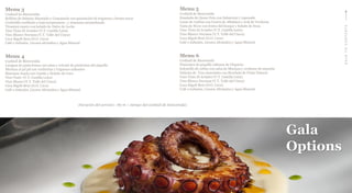 BACKTOCONTENTS
Duración del servicio : 80 m + tiempo del cocktail de bienvenida|
Menu 3
Cocktail de Bienvenida
Rollitos de Salmón Ahumado y Guacamole con guarnición de trigueros y brotes secos
Cochinillo confitado a baja temperatura , y manzana caramelizada
Tiramisú casero con helado de Dulce de Leche
Vino Tinto El Aviador (V.T. Castilla León)
Vino Blanco Nuviana (V.T. Valle del Cinca)
Cava Rigolt Brut (D.O. Cava)
Café o Infusión, Licores afrutados y Agua Mineral
Menu 4
Cocktail de Bienvenida
Lasagna de pasta fresca con setas y velouté de pimientos del piquillo
Merluza al pil pil con verduritas y trigueros salteados
Manzana Asada con Canela y Helado de Coco
Vino Tinto (V.T. Castilla León)
Vino Blanco (V.T. Valle del Cinca)
Cava Rigolt Brut (D.O. Cava)
Café o Infusión, Licores Afrutados y Agua Mineral
Menu 5
Cocktail de Bienvenida
Ensalada de Queso Feta con Salmorejo y tapenade
Lomo de Lubina con Costra de Albahaca y wok de Verduras
Tarta de Weso con frutos del bosque y helado de fresa
Vino Tinto El Aviador (V.T. Castilla León)
Vino Blanco Nuviana (V.T. Valle del Cinca)
Cava Rigolt Brut (D.O. Cava)
Café o Infusión, Licores Afrutados y Agua Mineral
Menu 6
Cocktail de Bienvenida
Pimientos de piquillo rellenos de Chipirón
Solomillo de cebón con salsa de Mostaza y verduras de estación
Delicias de Tres chocolates con Brocheta de Fruta Natural
Vino Tinto El Aviador (V.T. Castilla León)
Vino Blanco Nuviana (V.T. Valle del Cinca)
Cava Rigolt Brut (D.O. Cava)
Café o Infusión, Licores Afrutados y Agua Mineral
Gala
Options
 