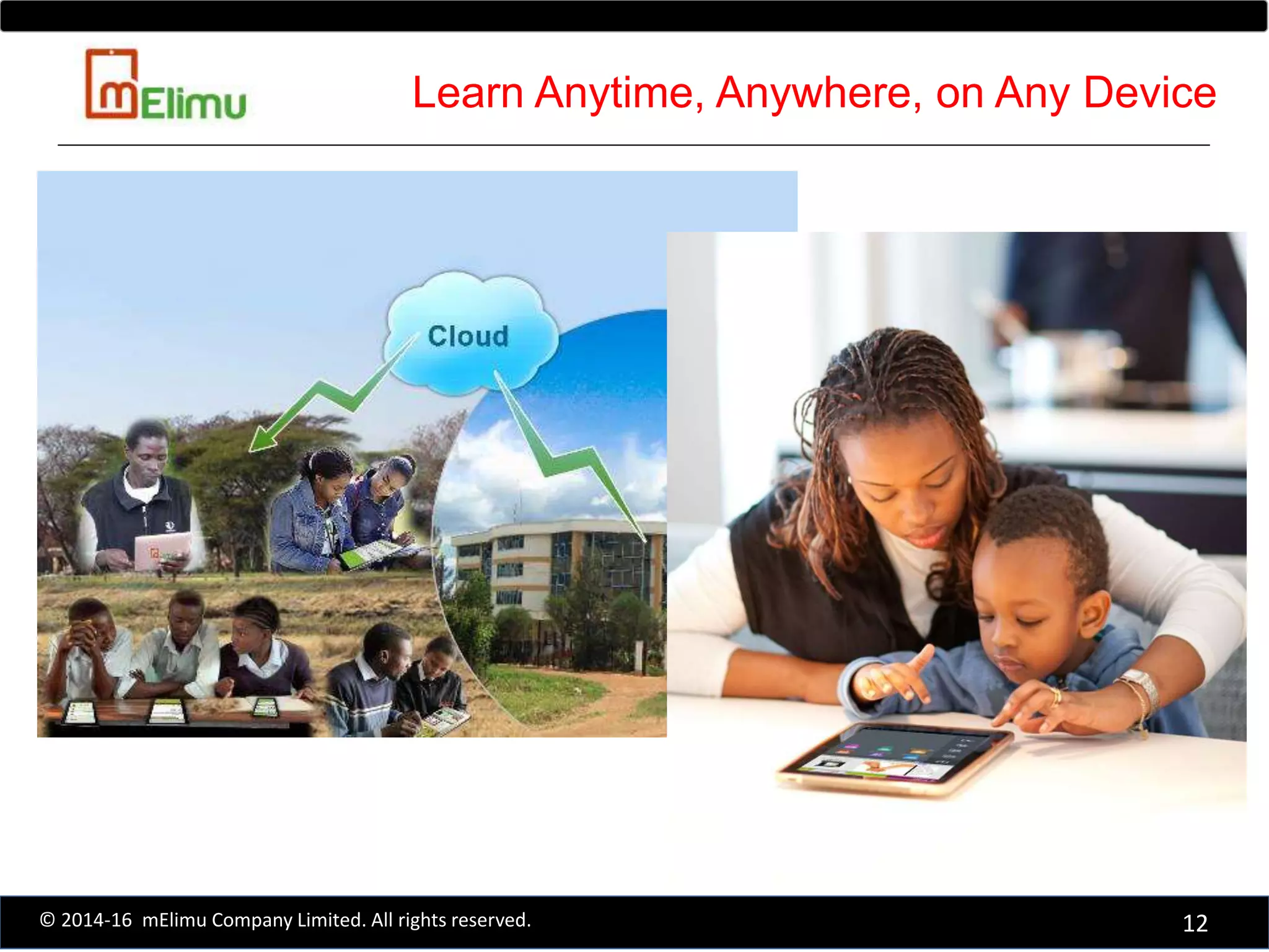 12© 2014-16 mElimu Company Limited. All rights reserved.
Learn Anytime, Anywhere, on Any Device
 