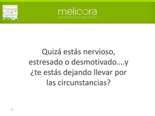 Quizá estás nervioso,
estresado o desmotivado….y
¿te estás dejando llevar por
las circunstancias?
10
 