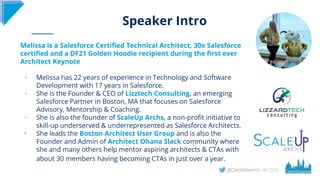 #CD22
Melissa is a Salesforce Certified Technical Architect, 30x Salesforce
certified and a DF21 Golden Hoodie recipient d...