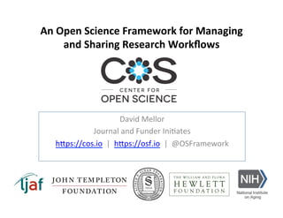 An	Open	Science	Framework	for	Managing	
and	Sharing	Research	Workﬂows	
David	Mellor	
Journal	and	Funder	Ini1ates	
h5ps://c...