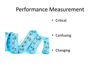 Performance Measurement
• Critical
• Confusing
• Changing
 
