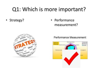 Q1: Which is more important?
• Strategy? • Performance
measurement?
 